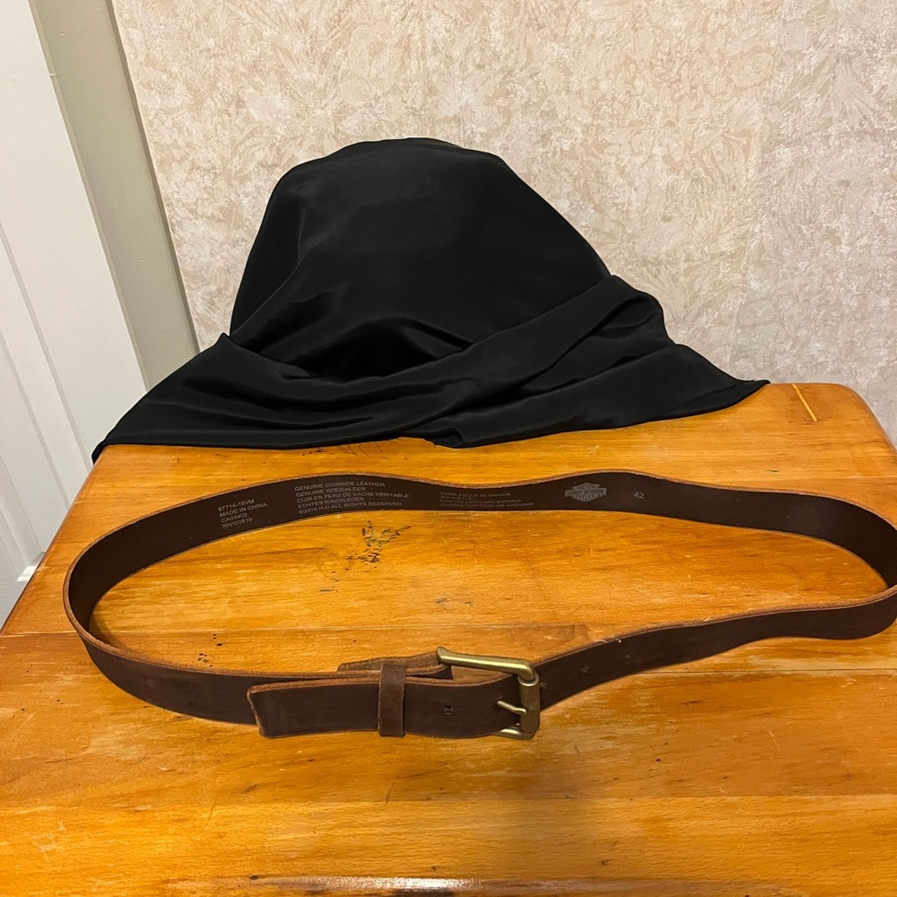 Harley-Davidson Dark Brown Leather Belt with Gold Buckle